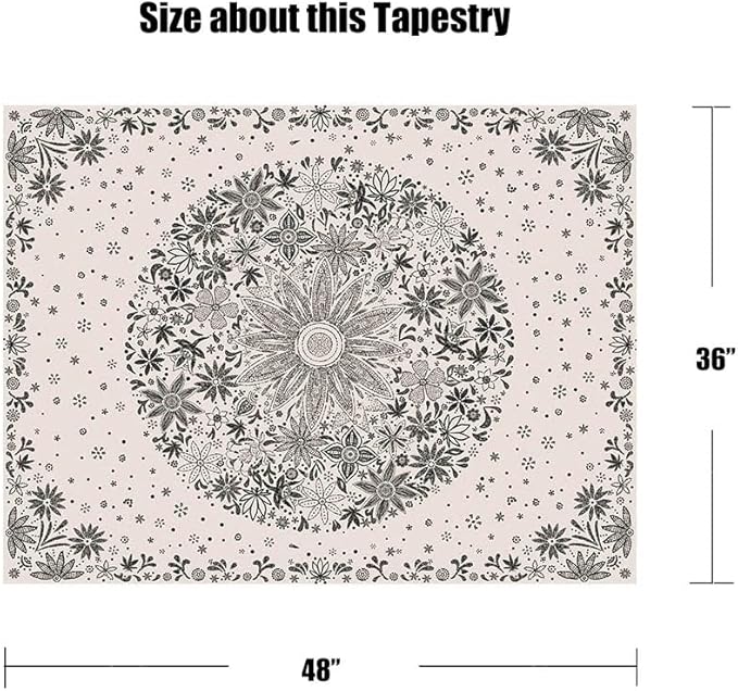 Neasow Bohemian Tapestry Wall Hanging, Beige White Floral Tapestry with Dotted Daisy Medallion Print Bedroom Boho Hippie Home Decor, 36×48 inches