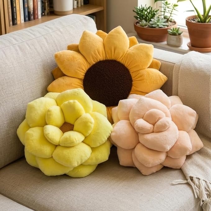 Green Philosophy Co. 3D Sunflower™ Shaped Decorative Throw Pillow - Soft Plush Cushion for Bed and Couch, Cute Boho & Cottagecore Home Decor Accent, Golden Yellow, 20 Inches