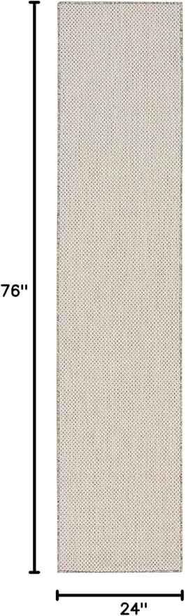 Nourison Home Courtyard Ivory Silver 2' x 6' Area Rug - Easy Clean, Non Shedding, Bed Room, Living Room, Dining Room, Kitchen (6' Runner)