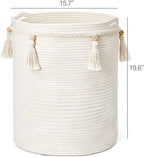 Mkono Macrame Decorative Cotton Rope Basket Boho Cute Woven Tassel Tall Basket Closet Storage Bins Organizer for Nursery,Baby Toys, Potted Plants Cover,Living Room,Bedroom Home Decor 15.7"x 19.6"
