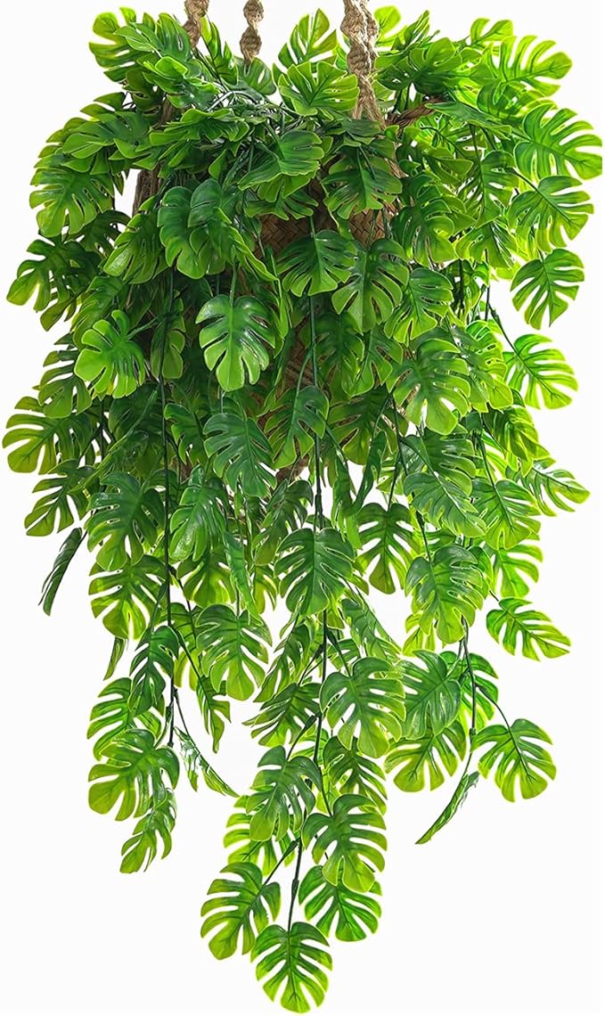 CATTREE Artificial Monstera Vines 2 Pack, Fake Ivy Tropical Leaf Jungle Leaves Plant Vine Greenery Artificial Hanging Plants for Home Kitchen Garden Office Wedding Wall Decoration