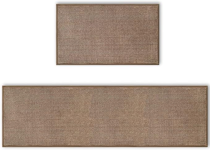 Artoid Mode Washable Kitchen Rugs and Mats Set of 2, Non-Skid Rubber Absorbent Kitchen Mats for Floor Front of Sink Hallway- 17x29 and 17x60 Inch