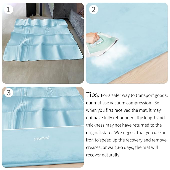 Baby Play Mat for Floor,Extra Large 59"×71" Playpen Mat for Tummy Time,Thicker Padded Elasti Foam Activity Mats,Water Repellent Ultra Soft Velvet,Non-Slip Backing Safe（Light Blue）