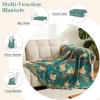Boho Throw Blanket - 100% Cotton Soft Throw Blanket for Bed, 90"x90" Reversible Breathable Lightweight Spring Blankets, All Seasons Farmhouse Decor Floral Plant Bird Throw Quilt