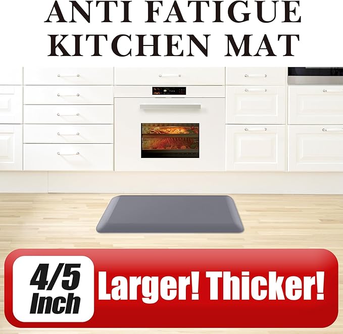 4/5 Inch Thick Kitchen Mat - Cushioned Anti Fatigue Mats for Kitchen Floor - Easy to Clean, Waterproof, Non-Slip Kitchen Rug for Sink, Office, Kitchen (30''x108'' Grey)