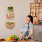 Hanging Fruit Baskets for Kitchen,3 Tier Handmade Woven Cotton Rope Wall Basket for Organizing & Decorating,Boho Room Decor,Storage for Home,Living&Bathroom Bedroom Diningroom (Tan)