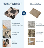 GarveeHome Easy Jute Area Rug 5x7 Washable Rugs for Living Room Patio Checkered Indoor Outdoor Rug Farmhouse Non-Slip No Shed Jute Rugs Geometric Carpet for Backyard Entryway Bedroom, Natural