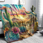 Desert Sunset Throw Blanket Cactus Fleece Throw Blanket for Sofa Couch Bed Desert Sunset Scenery Plush Blanket Ultra Soft Decor Boho Natural Theme Fuzzy Blanket Baby Soft 30"x40"