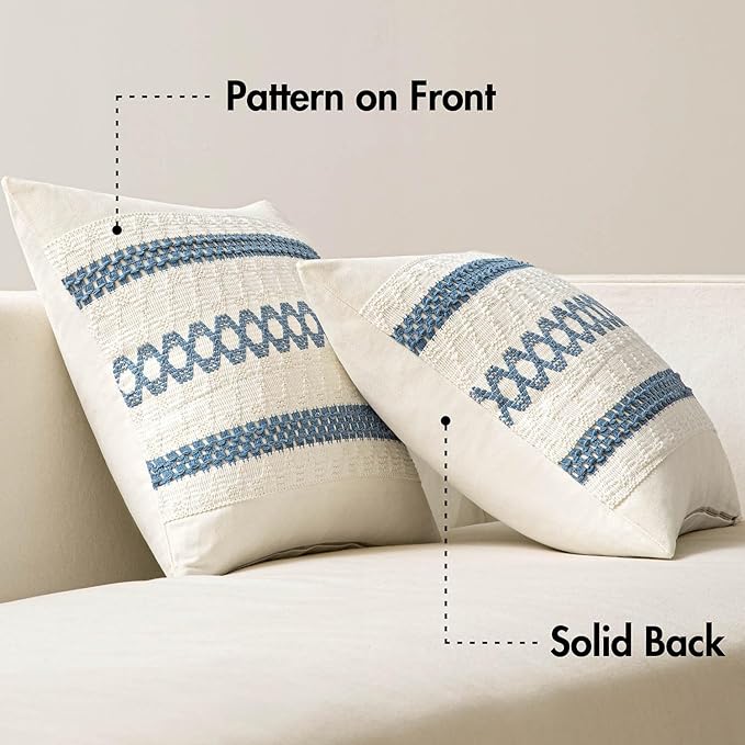 MIULEE Set of 2 Coastal Blue Boho Decorative Lumbar Pillow Covers 12x20 Inch Farmhouse Rustic Couch Throw Pillows Modern Summer Cushion Covers Retro Cute Macrame Woven Spring Decor for Bed Sofa Chair