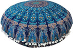 ICC Large Hippie Elephant Mandala Floor Pillow Cover - Cushion Cover - Pouf Cover Round Bohemian Yoga Decor Floor Cushion Case- 32" (Green Peacock)