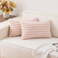Pack of 2 Faux Fur Christmas Throw Pillow Covers 12x20 Inch, Soft Plush Striped Neutral Couch Pillow Cover, with Velvet Back Modern Home Decor for Sofa Living Room Couch Bed Light Pink