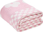 Checkered Throw Blanket, Pink Super Soft Knit Breathable Throw Blanket, Cozy Fluffy Reversible Checkerboard Flower Fuzzy Blanket for Couch Sofa Bed Living Room Decor 60 x 80 Inch