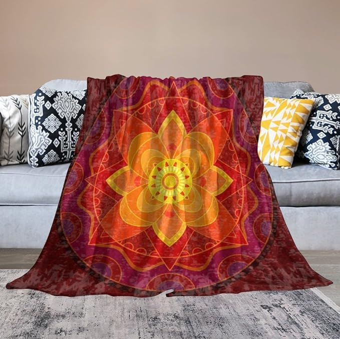 Red Mandala Throw Blanket Bright Circular Ethnic Pattern Native Indian Ornament Blanket for Sofa Bed Couch Chair Or Dorm 30"x40"