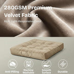 Floor Pillow for Sitting, Large Velvet Floor Seating Cushion for Adults, Tufted Big Pillow for Meditation, Yoga & Living Room, Machine Washable, 22x22 Inch, Beige