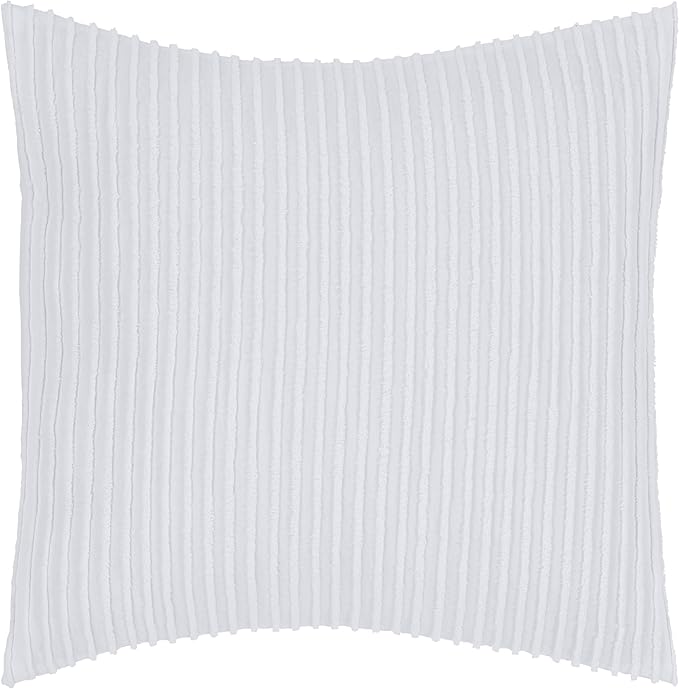 Better Trends Jullian Collection is Super Soft and Light Weight in Bold Stripes Design 100% Cotton Tufted Unique Luxurious Machine Washable Tumble Dry, Euro Sham, White