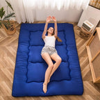 MAXYOYO Japanese Shiki Futon Mattress Floor Mattress Thicken Tatami Mat Sleeping Pad Roll Up Mattress Floor Lounger Bed Folding Couch Bed Mattress Pad for Guest Room, Royal Blue, King Size