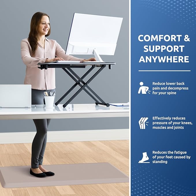 KitchenClouds Kitchen Mat Cushioned Anti Fatigue Kitchen Rug 0.8inch Water Resistant Non Slip Kitchen Rugs and Mats Standing Desk Mat Comfort Floor Mats for Kitchen Sink Office (17.3"x39",Khaki)