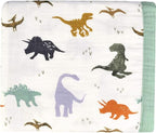 Little Jump Dinosaur Muslin Blanket Baby Quilt - Silky Soft and Breathable Crib Blanket for Daycare - Large 47" x 47" - 2 Layers Toddler Summer Blankets for Boys (Dinosaur)