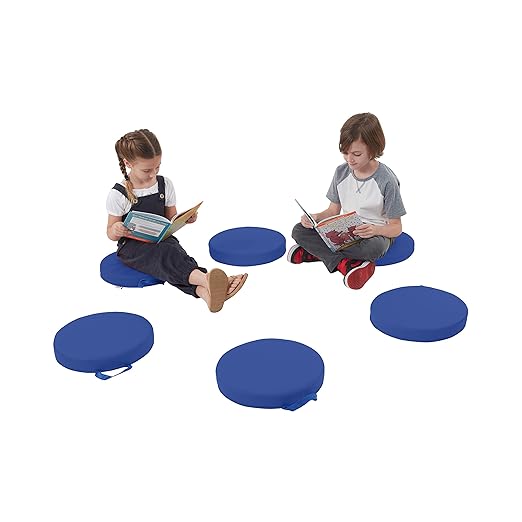 ECR4Kids SoftZone Floor Cushions, Round, Flexible Seating, Blue, 6-Piece
