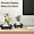 3 Pcs Wood Plant Stand Indoor Outdoor, Wooden Stool Display Stand 5/6/8" Round Riser Flower Pot Holder with Raised Edge Small Planter Tray Modern Potter Decorative for Garden Desktop Home Table Counter Room (Black)