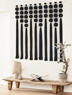 IOWER Large Macrame Wall Hanging Black Macrame Wall Decor Sphericity Cotton Textile Wall Hanging Boho Wall Decor Art Fiber Yarn Art Handmade 39" Wx39 L