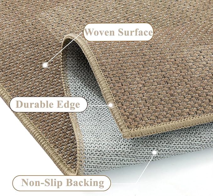 6x9 Easy Jute Outdoor Patio Rug Washable Brown Neutral Large Area Rug for Living Room Lightweight Non Slip No Sheding Carpet Balcony Farmhouse Bedroom Backyard Dining Room Deck