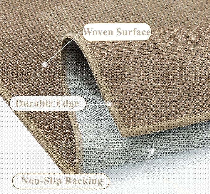 5x7 Easy Jute Outdoor Patio Rug Washable Brown Neutral Large Area Rug for Living Room Lightweight Non Slip No Sheding Carpet Balcony Farmhouse Bedroom Backyard Dining Room Deck