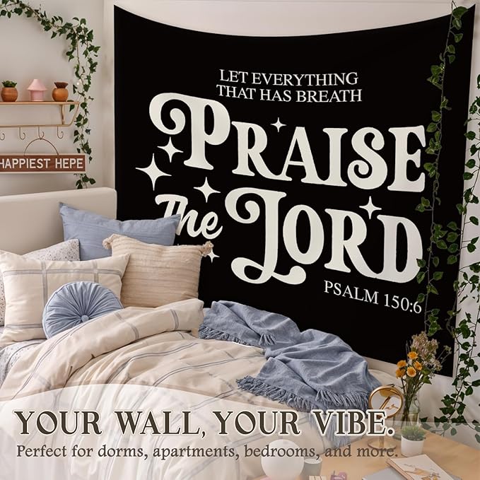 STHTTSW Vintage Christian Bible Wall Tapestry,“Let everything that has breath praise the Lord, Christian Gift for Women, Inspirational Wall Decor Tapestry for Bedroom, Living Room Dining Room Office