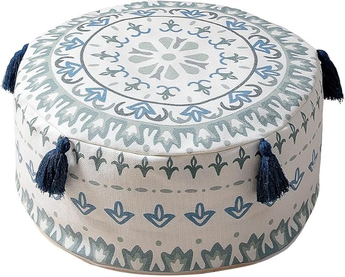 MOCOFO Round Unstuffed Pouf Cover D45xH20cm Scandinavian Simplicity Geometric Print Floor Cushion - Washable Ottoman for Living Room Home Decor