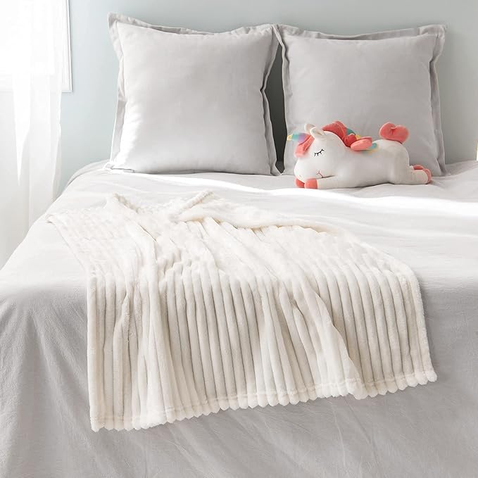 MIULEE Super Soft Throw Blanket with Stripe Pattern for Lightweight Fleece Warm Plush Cozy Bed Blanket 30"x40", Cream White