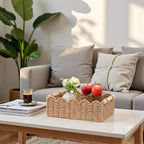 CubesLand Paper Rope Scalloped Edge Toilet Paper Storage Basket, Small Living Room, Bedroom Decor Baskets for Over Toilet Storage Shelf, End Table, Shelves and More, with 2 Wooden Handle, Neutral