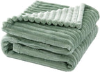 MIULEE Fleece Blanket, Durable Plush Fuzzy Extra Soft Warm Cozy Sage Green Striped Flannel Throw Blanket for Couch Sofa Bed 30"x40"
