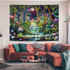 Leofanger Blacklight Fantasy Forest Tapestry Aesthetic Moon Tapestry UV Reactive Neon Galaxy Space Wall Tapestries Trippy Plant Floral Tapestries Wall Hanging for Home Decor(59.1"x78.7")
