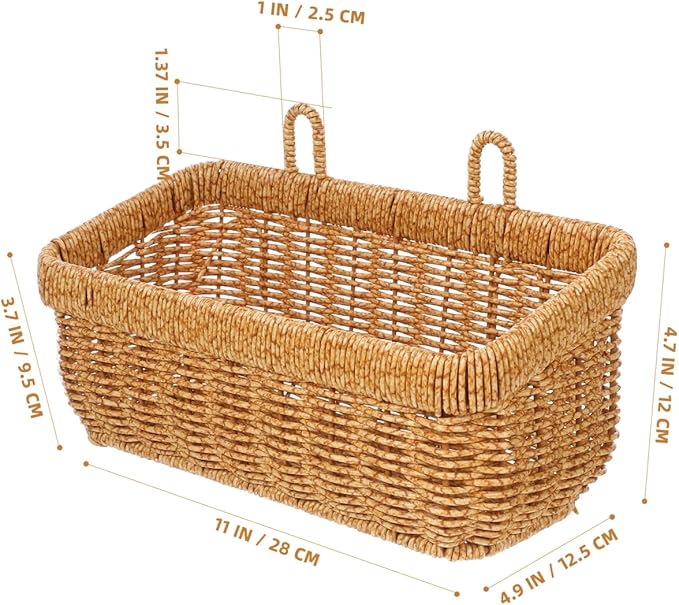 PRETYZOOM Woven Hanging Wall Baskets, Small Boho Natural Wicker Storage Organizer with 2 Hooks, Home Kitchen Bathroom Rattan Basket for Fruits, Food, Towel - 11 inch