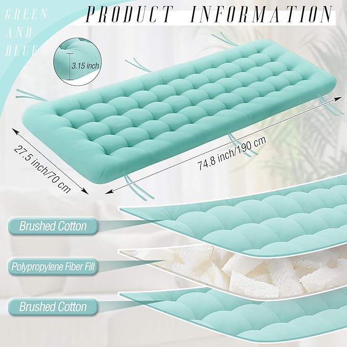 Long Floor Cushion Large Floor Cushion with Brushed Cotton 74.8 x 27.5 x 3.15 in Jumbo Lounger Pillow for Outdoor Indoor Bay Window Meditation Yoga Reading Sleeping(1 Pc,Cyan)