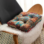 vctops Bohemian Patchwork Square Chair Seat Cushions for Dining Kitchen Office Chairs Patio Soft Cotton Linen Chair Pads (Blue,16"x16")