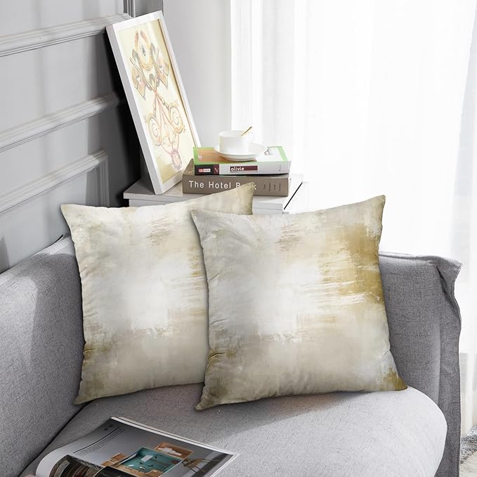 Britimes Throw Pillow Covers Modern Home Art Decor, 18 x 18 Inches Set of 2 Abstract Oil Painting Pillowcases for Bedroom, Living Room, Cushion Couch Sofa, Abstract White Grey Light Yellow