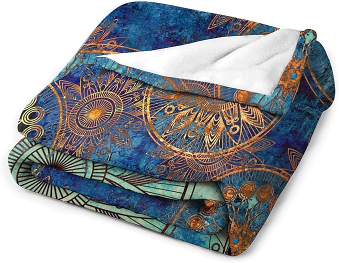 Boho Floral Throw Blanket Retro Mandala Flower Vintage Mystical Dream Style Theme Blanket for Sofa Bed Couch Chair Or Dorm 70"x80"