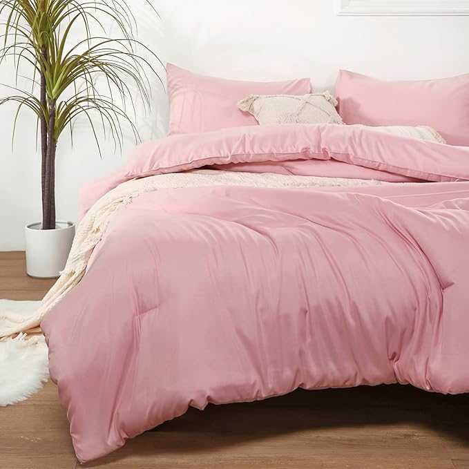 ROSGONIA Full Size Comforter Sets for Girls Boys Teens Pink, 3pcs (1 Boho Comforter & 2 Pillowcases), Lightweight Dorm Bedding Soft All Season Bed Set