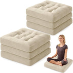 Meditation Floor Pillow Set of 6, Square Large Pillows Seating for Adults, Meditation Cushion Pillow,Tufted Corduroy Cushion for Tatami Living Room or Yoga, Beige, 22x22 Inch