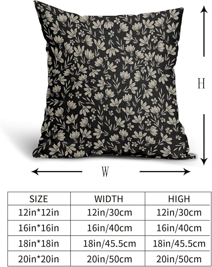 Vintage Flower Pillow Covers 18x18 Set of 2 Rustic Cute Small Floral Black Brown Old Style Decorative Throw Pillows Outdoor PillowCase Farmhouse Linen Cushion Case Decor for Home Sofa Couch Bed
