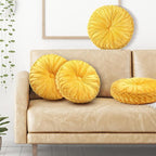 4 Pcs Round Throw Pillows 15 Inch Decorative Velvet Pleated Pumpkin Pillows Boho Floor Pillow with Center Button for Living Room Couch Chair Bed Sofa Home Decoration (Yellow)