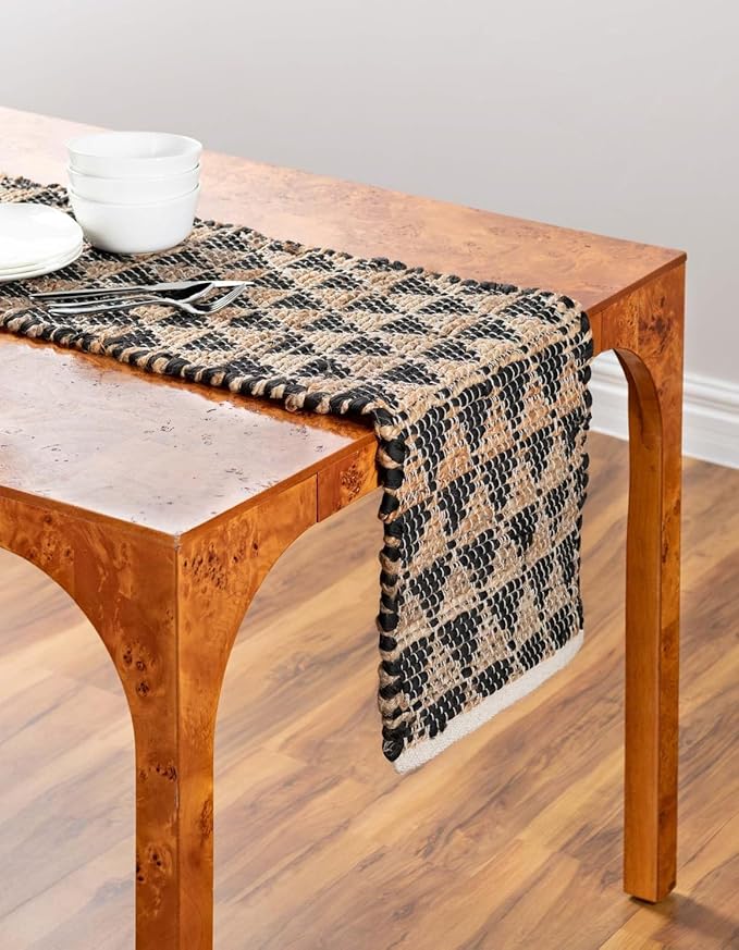 Unique Loom Chindi Jute Collection Area Rug (1' 2" x 6' 1" Table Runner, Black/ Natural)