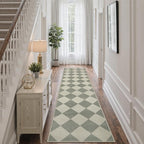 Beeiva Checkered Print Runners for Hallways Non Slip 2.5x12, Green Ultra Thin Washable Runner Rug Neutral Long Rugs for Hallway, Moroccan Plaid Floor Carpet for Kitchen, Modern Gingham Home Decor