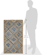 SAFAVIEH Cape Cod Collection Accent Rug - 2'3" x 4', Natural & Blue, Handmade Flat Weave Diamond Braided Jute & Denim, Ideal for High Traffic Areas in Entryway, Living Room, Bedroom (CAP354A)