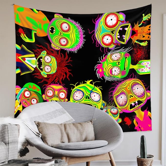 Horror Tapestry Blacklight Tapestry for Bedroom Zombie Crowd Around Tapestries UV Reactive Poster Glow in the Dark Walker Undead Ghoul Tapestries Wall Hanging Halloween Decor Scary Room Decor 48"x36"