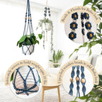 Set of 2 Macrame plant hanger with Daisies & Beads | Hanging plant holder Macrame Plant hangers outdoor and indoor hanging planters Plant stand indoor Boho Decor hanging planter stand (Peacock Blue)