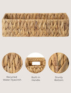 StorageWorks Water Hyacinth Basket for Toilet Paper, Wicker Baskets for Storage with Built-in Handles, 14 ¼"L x 6 ½"W x 3 ¾"H