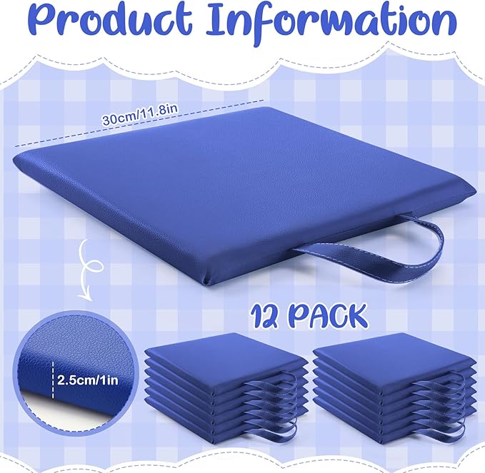 Suzile 12 Pcs 12'' Square Floor Cushions for Kids Classroom Flexible Floor Seating Elementary with Handles Classroom Carpet Cushions for Adults Toddlers Daycare Preschool School(Navy)