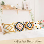 Merrycolor Boho Throw Pillow Covers 18x18 Yellow Orange Pom Pom Tufted Decorative Pillow Covers with Tassels Woven Bohemian Pillow Case Modern Accent Square Cushion Cover for Couch Sofa Bedroom